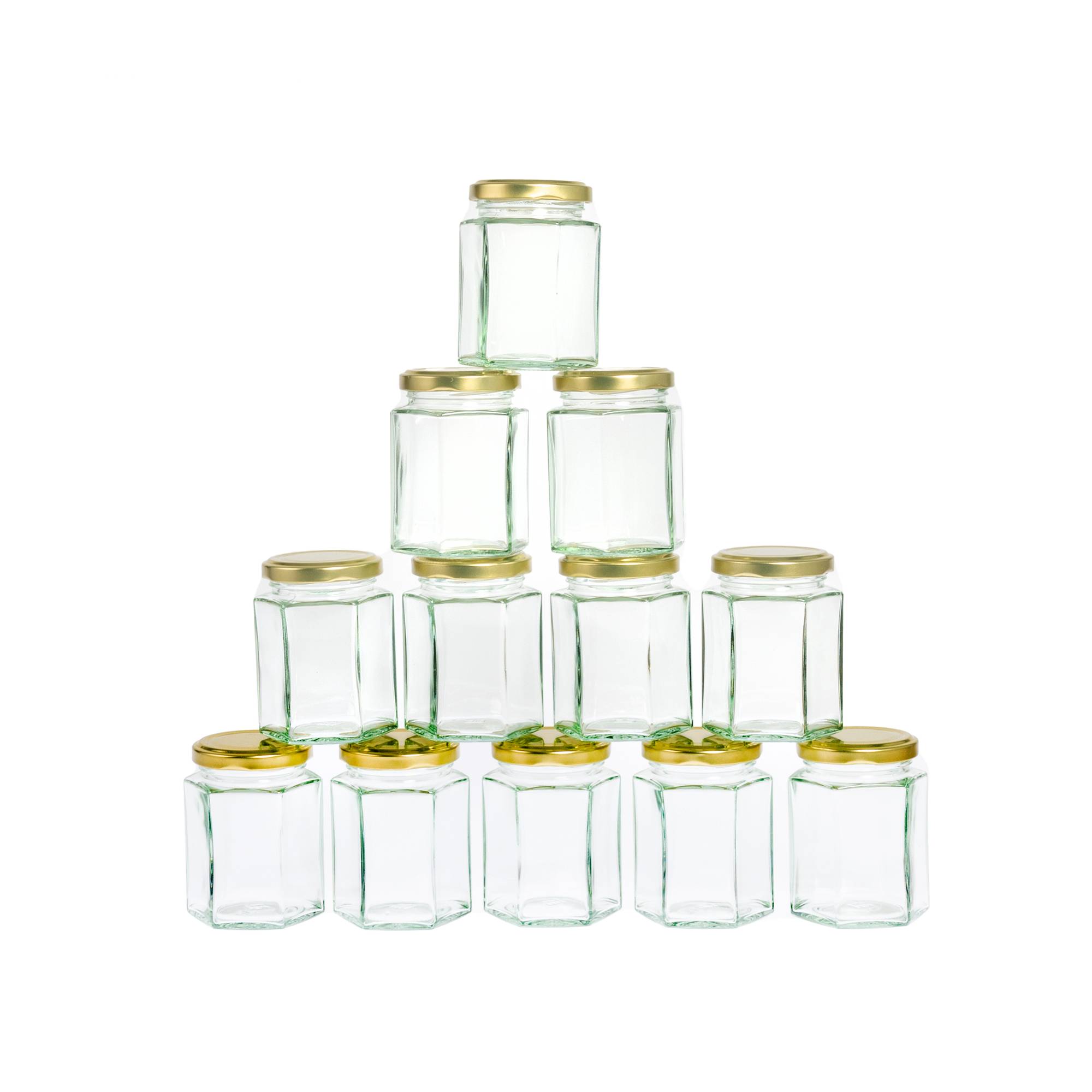 Clear Hexagonal Glass Jars 190ml 12 Pack Hobbycraft
